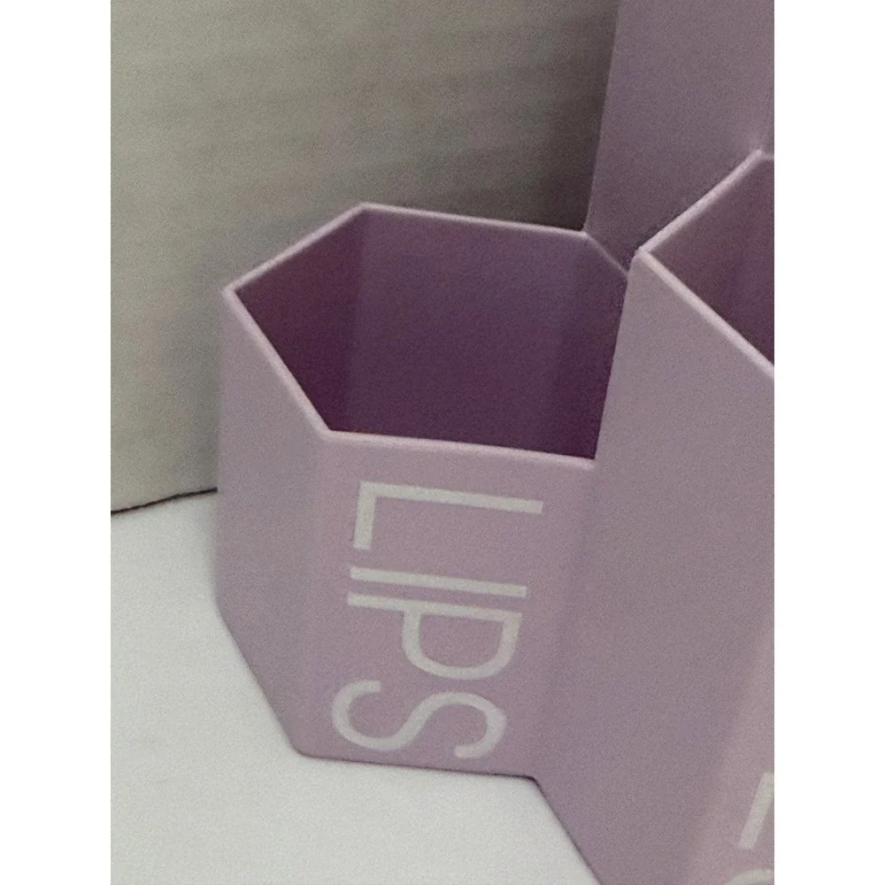Makeup Brush Holder 3-Slot Cosmetic Storage Face Eyes Lips Lavender Hexagon